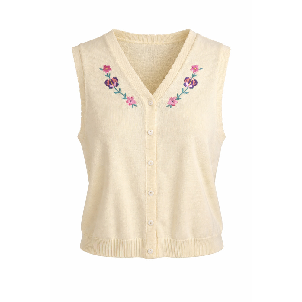 Vintage S.G. Sport Floral Embroidered Sweater Vest Cottagecore USA 1X